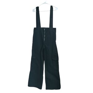 Like An Angel Black Wide Leg Suspender Jumpsuit Front Zip Utility Overall L